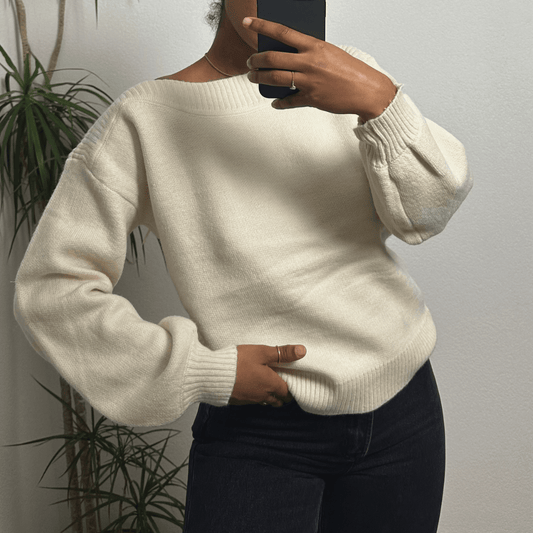 Pull Col Rond Crème